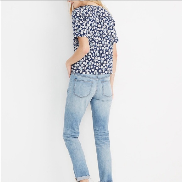 Madewell Novel Tie-Front Top in French Floral Blue - Picture 3 of 11